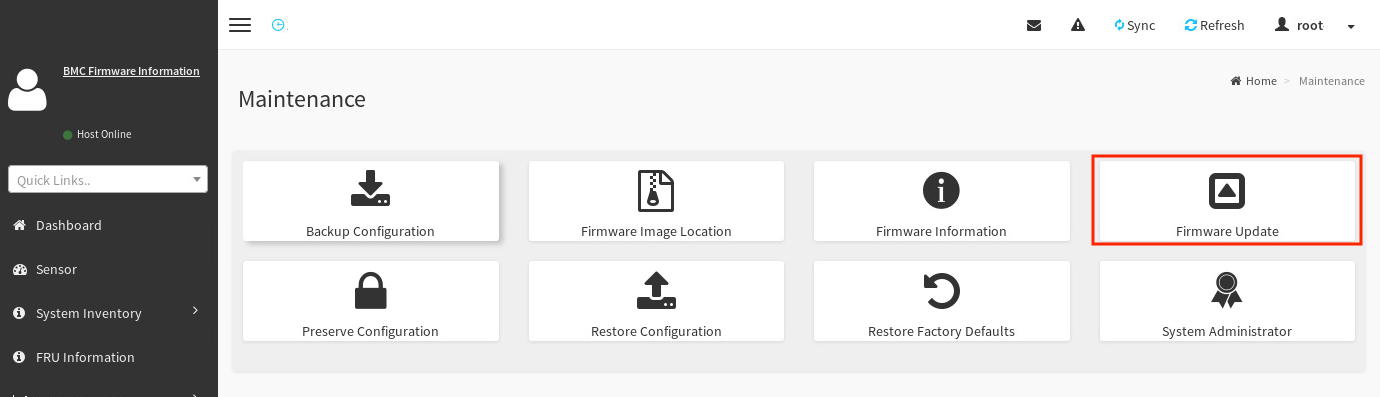 Maintenance screen